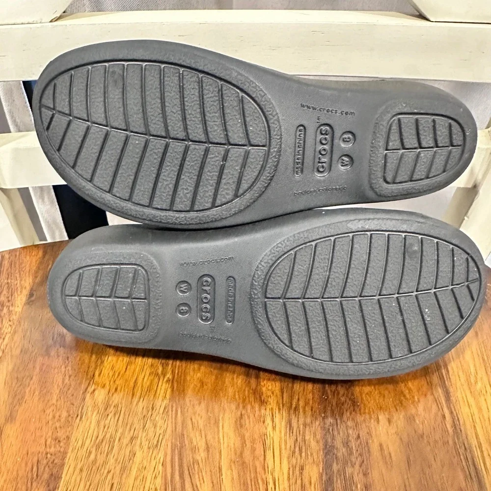 Crocs Wedge Sandals Women Size 8 Black Strappy Slide Comfort Casual Summer